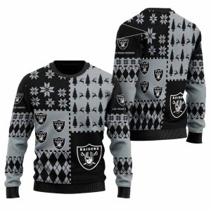 Las Vegas Raiders Logo In My Heart Black And Silver Ugly Sweater