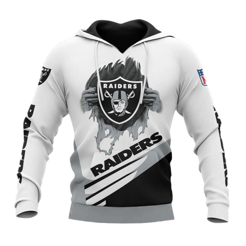Las Vegas Raiders Logo In My Heart White Pattern Aop Hoodie 1
