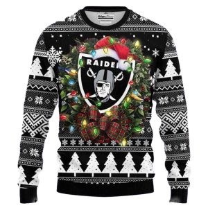 Las Vegas Raiders Logo Santa Hat Light Up Ugly Sweater