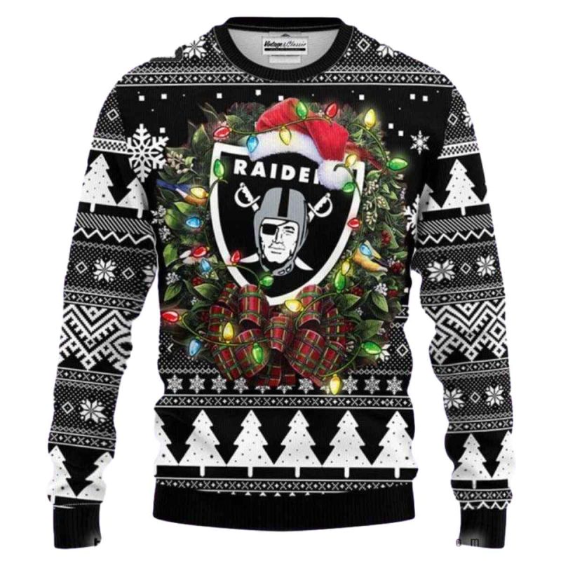 Las Vegas Raiders Logo Santa Hat Light Up Ugly Sweater 1