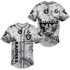 Las Vegas Raiders Logo Tropical Flower Baseball Jersey
