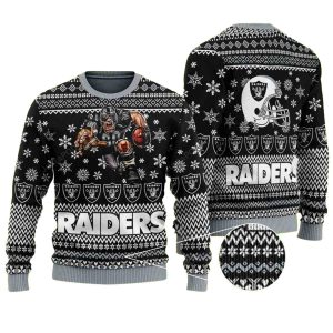 Las Vegas Raiders Mascot With Ball And Helmet Ugly Sweater