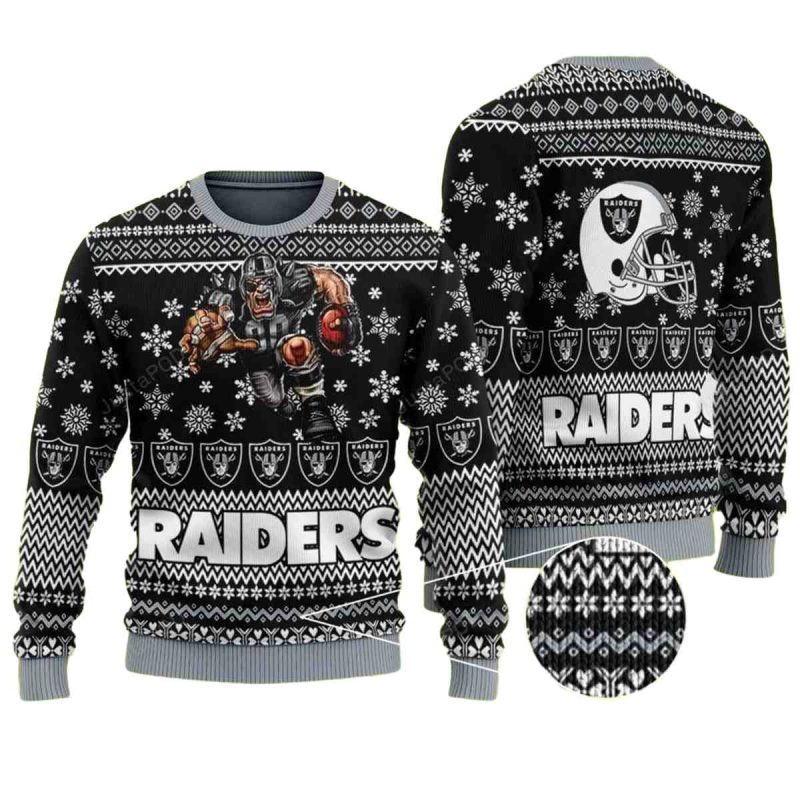 Las Vegas Raiders Mascot With Ball And Helmet Ugly Sweater 1