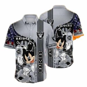 Las Vegas Raiders Mickey And American Flag Hawaiian Shirt