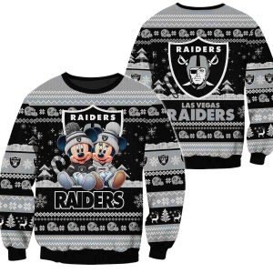 Las Vegas Raiders Mickey And Minnie Cute Christmas Ugly Sweater