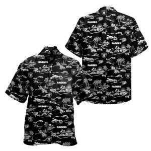 Las Vegas Raiders Multi Logo And Coconut Island Black Hawaiian Shirt