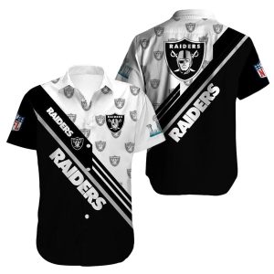Las Vegas Raiders Multi Logo Black And White Hawaiian Shirt