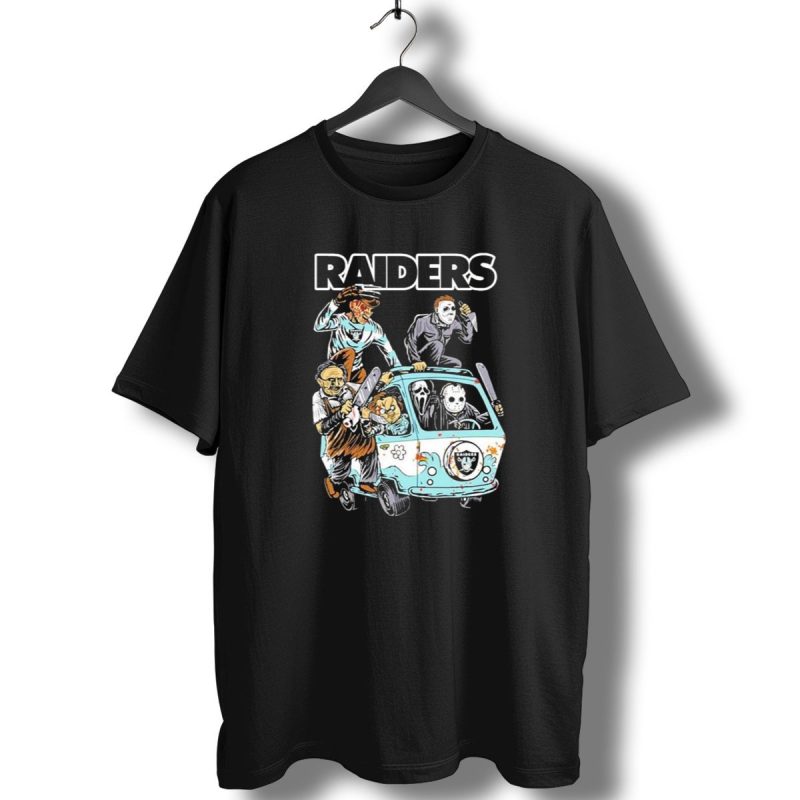 Las Vegas Raiders Nfl Iconic Horror Characters In Hippie Van Halloween T Shirt 1 T Shirt 1