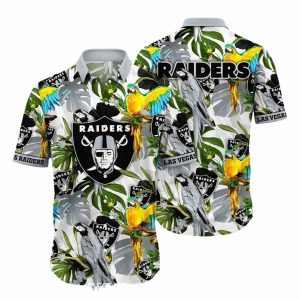 Las Vegas Raiders Parrot And Tropical Leaf Hawaiian Shirt