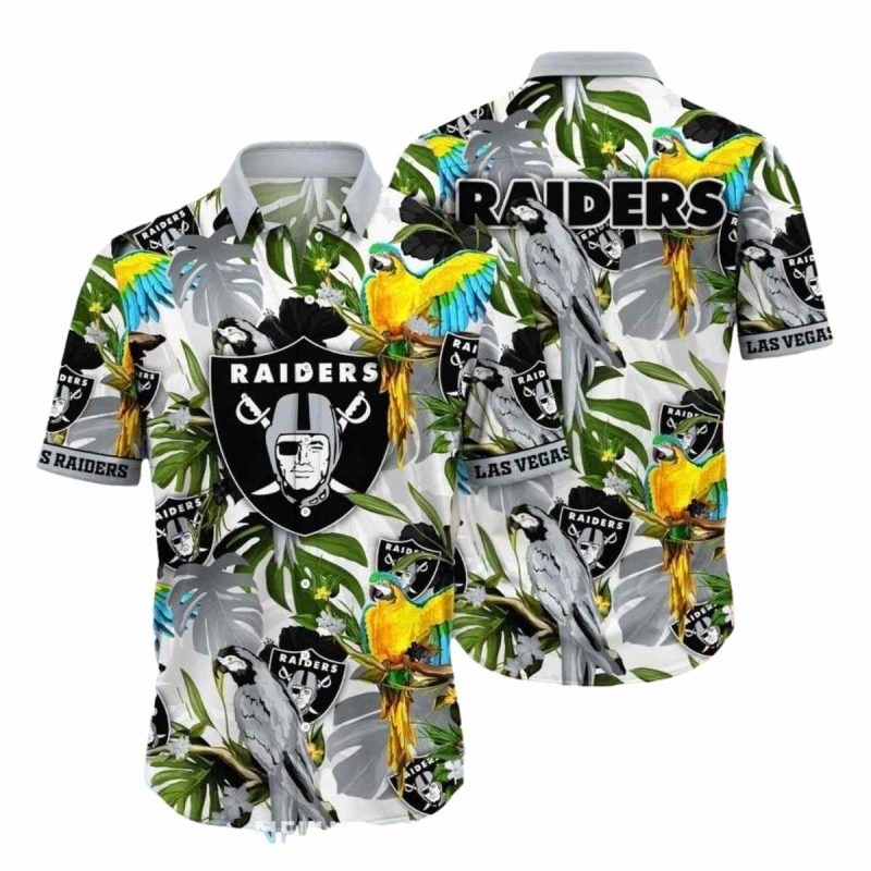 Las Vegas Raiders Parrot And Tropical Leaf Hawaiian Shirt 1