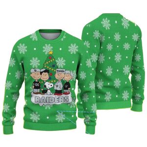 Las Vegas Raiders Peanuts Characters Green Pattern Ugly Sweater
