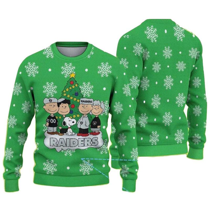 Las Vegas Raiders Peanuts Characters Green Pattern Ugly Sweater 1