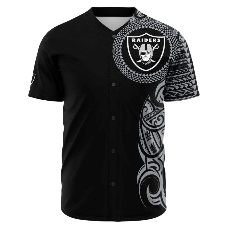 Las Vegas Raiders Polynesian Black Pattern Baseball Jersey 1