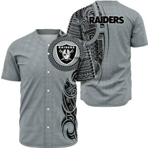 Las Vegas Raiders Polynesian Silver Pattern Baseball Jersey