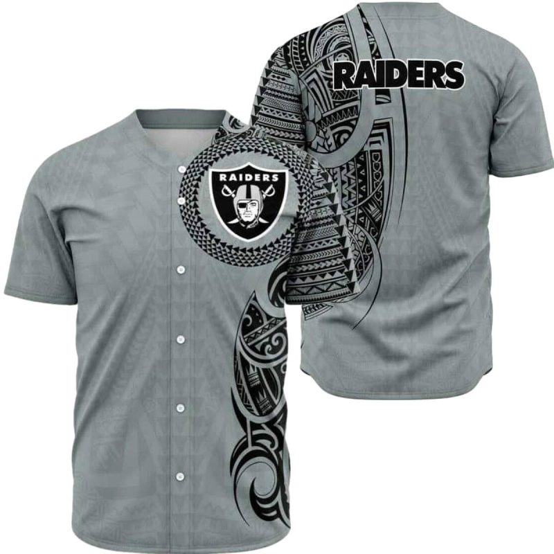Las Vegas Raiders Polynesian Silver Pattern Baseball Jersey 1