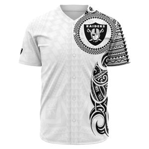 Las Vegas Raiders Polynesian White Pattern Baseball Jersey