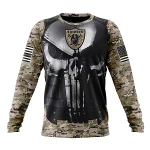 Las Vegas Raiders Punisher Skull Camo Veteran AOP Sweatshirt