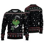 Las Vegas Raiders Red And White Snowflake Patterns Featuring Grinch Holding Coffee Cup Ugly Sweater