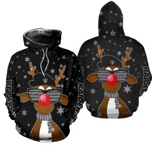 Las Vegas Raiders Reindeer Sunglasses Christmas Pattern AOP Hoodie
