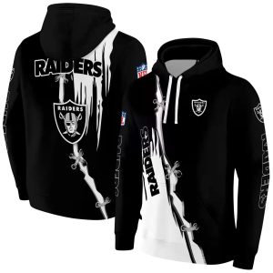 Las Vegas Raiders Ripped Pattern Black White AOP Hoodie