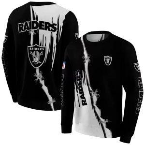 Las Vegas Raiders Ripped Pattern Black White AOP Sweatshirt