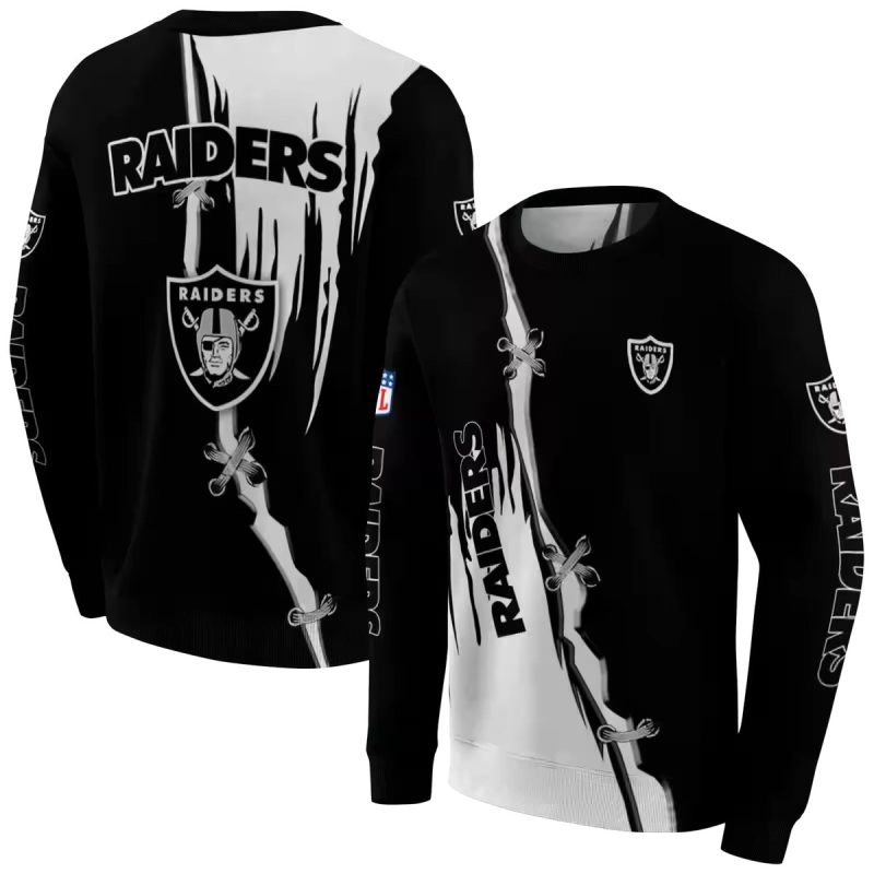 Las Vegas Raiders Ripped Pattern Black White Aop Sweatshirt 1