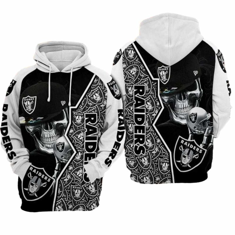 Las Vegas Raiders Skull And Multi Logo Aop Hoodie 1