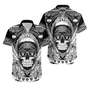 Las Vegas Raiders Skull Black White Hawaiian Shirt