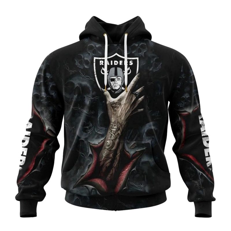 Las Vegas Raiders Skull Hand Halloween Aop Hoodie 1