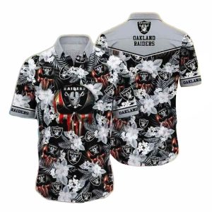Las Vegas Raiders Skull Motif Floral Hawaiian Shirt