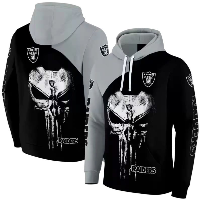 Las Vegas Raiders Skull Punisher Silver Black Aop Hoodie 1