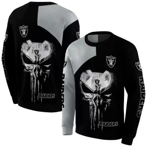 Las Vegas Raiders Skull Punisher Silver Black AOP Sweatshirt