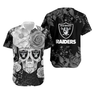 Las Vegas Raiders Skull Roses Pattern Hawaiian Shirt
