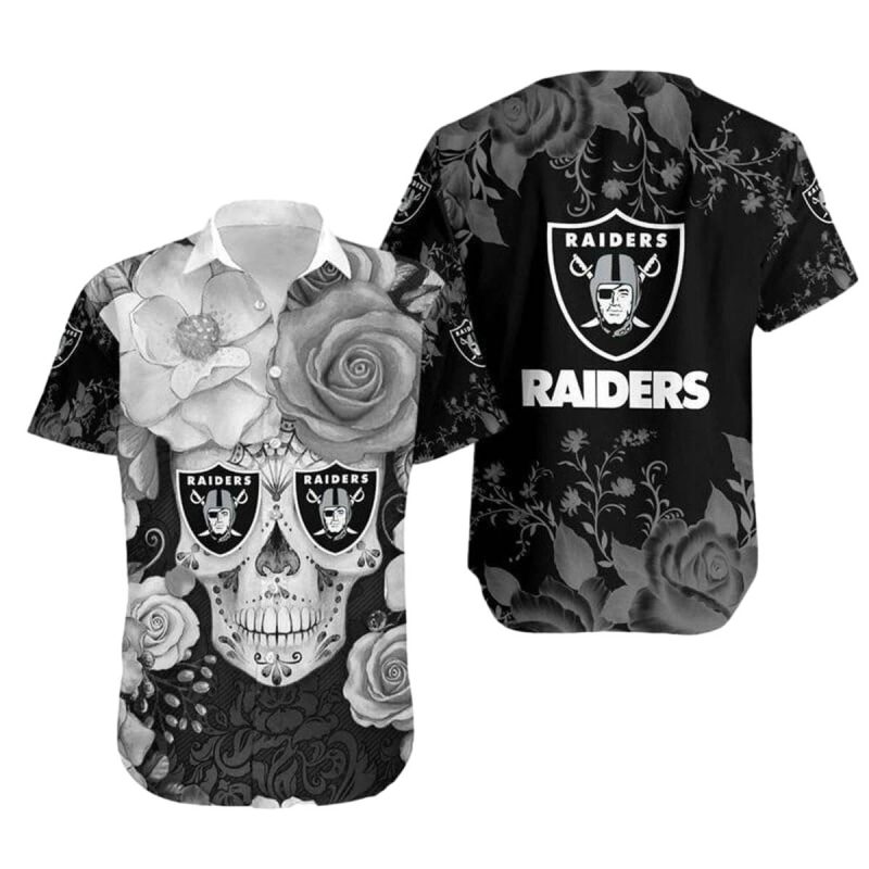 Las Vegas Raiders Skull Roses Pattern Hawaiian Shirt 1