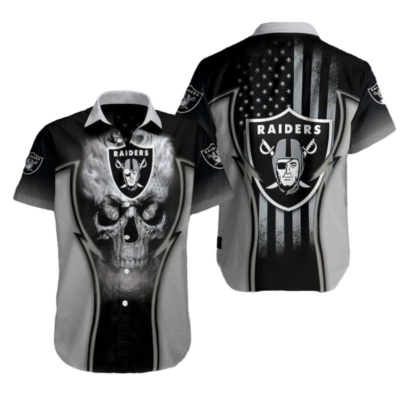 Las Vegas Raiders Smokes Skull And Us Flag Hawaiian Shirt 1