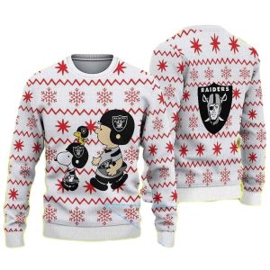 Las Vegas Raiders Snoopy And Woodstock White Ugly Sweater