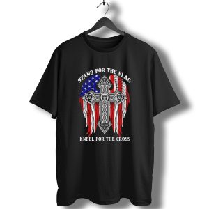 Las Vegas Raiders Stand For The Flag Kneel For The Cross Raiders Logo American Flag Cross T-Shirt