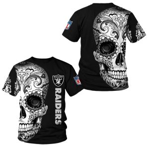 Las Vegas Raiders Sugal Skull Black AOP T-Shirt
