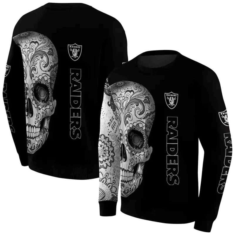 Las Vegas Raiders Sugar Skull Black Aop Sweatshirt 1