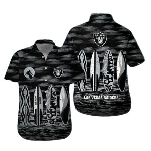 Las Vegas Raiders Surfboard Black Silver Hawaiian Shirt