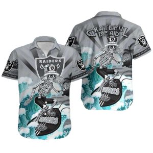 Las Vegas Raiders Surfing Skeleton Grateful Dead Hawaiian Shirt
