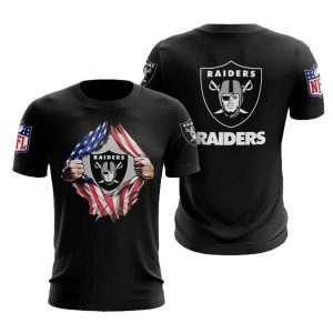 Las Vegas Raiders Tearing Open Logo Black AOP T-Shirt