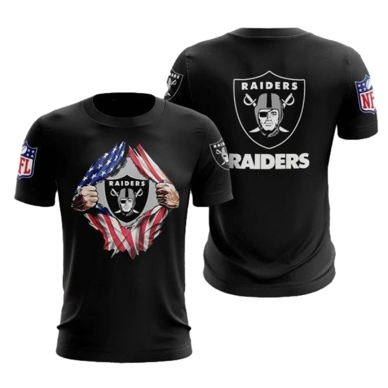 Las Vegas Raiders Tearing Open Logo Black Aop T Shirt 1