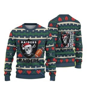 Las Vegas Raiders They On'T Like Us Heart And Geometric Patterns Ugly Sweater