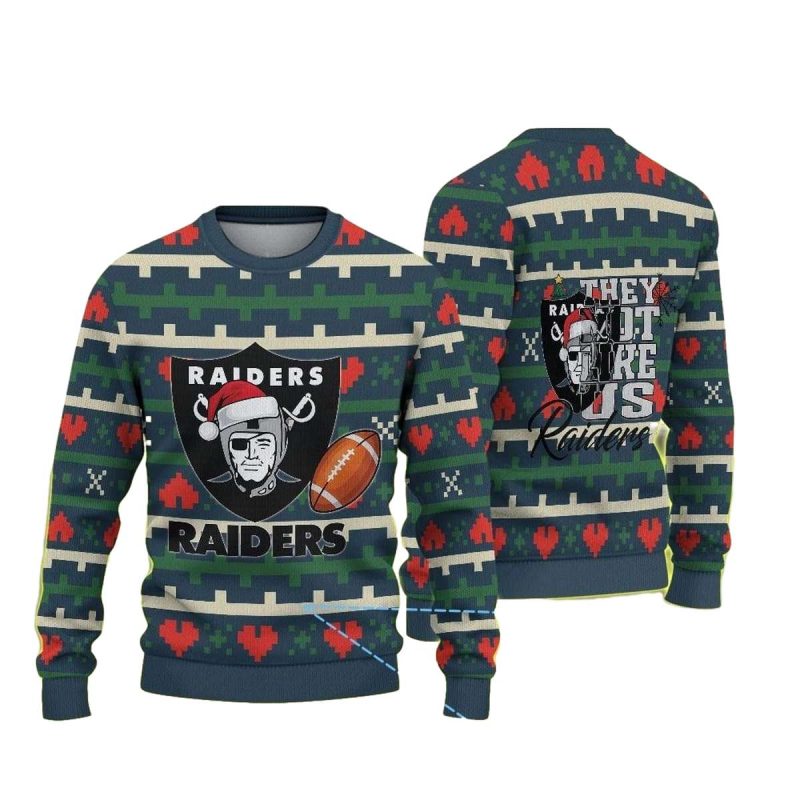 Las Vegas Raiders They Ont Like Us Heart And Geometric Patterns Ugly Sweater 1
