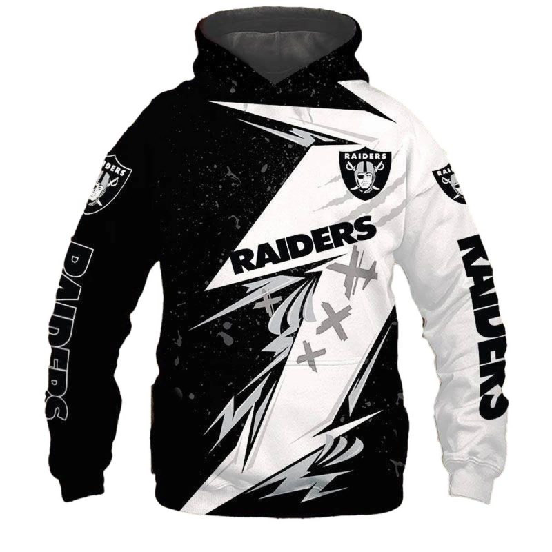 Las Vegas Raiders Thunder Graphic Gift For Fans Black And White Aop Hoodie 1