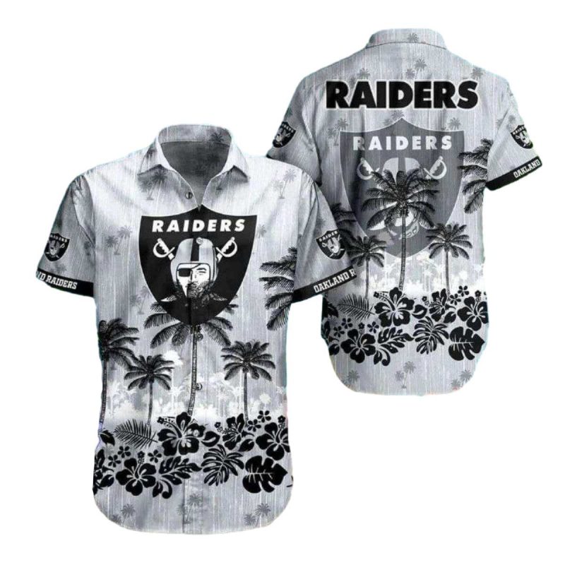 Las Vegas Raiders Tropical Hibicus Coconut Tree Hawaiian Shirt 1