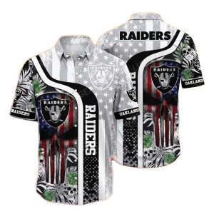 Las Vegas Raiders Us Flag Punisher Skull Hawaiian Shirt