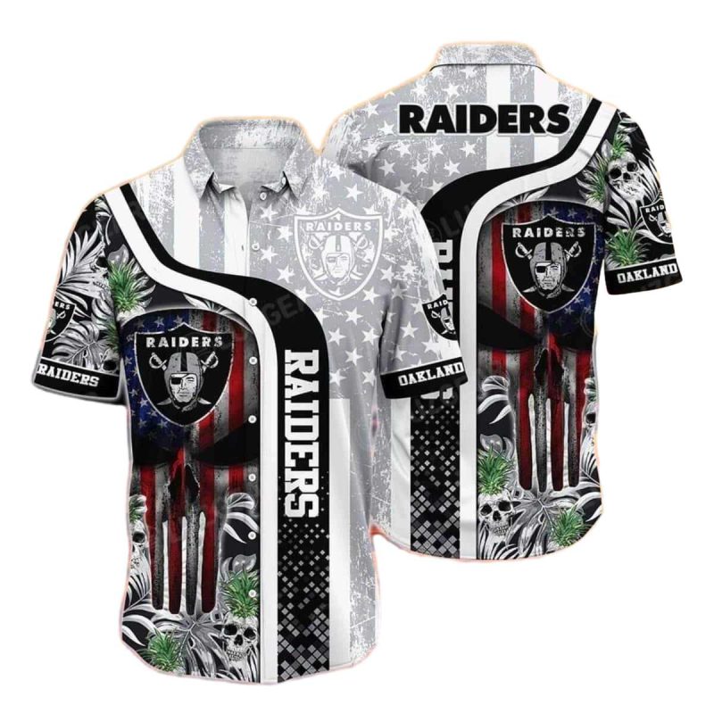 Las Vegas Raiders Us Flag Punisher Skull Hawaiian Shirt 1