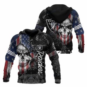 Las Vegas Raiders Us Flag Skull AOP Hoodie